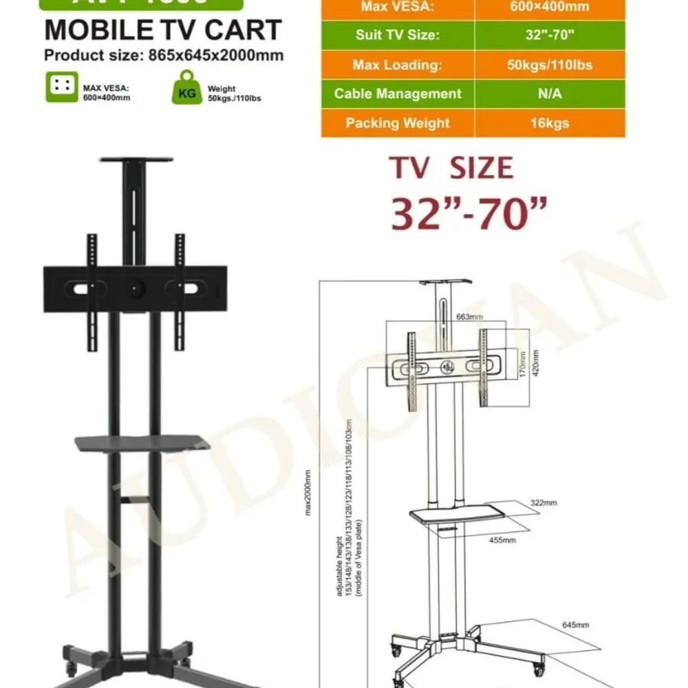 Led Lcd Tv Trolley Cart Portable Wheel Stand for Presentations, Office, Portable, Home - Electronics & Electrical by Audiovan Tech Mumbai