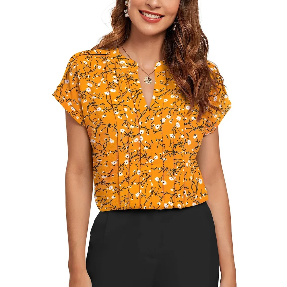Yellow Half Sleeve Printed Top - Textiles & Apparel by Cara Exim
