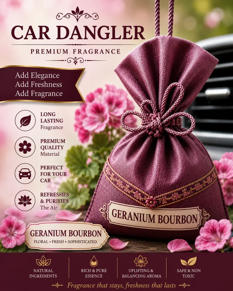 Geranium Bourbon Floral Hanging Card Air Freshener - Home & Kitchen by Brigis Herbal Products