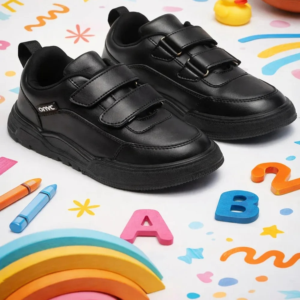 SuperKool Unisex Black Lace-Free School Shoes - Footwear, Bags & Leather Goods by Parmar Brothers