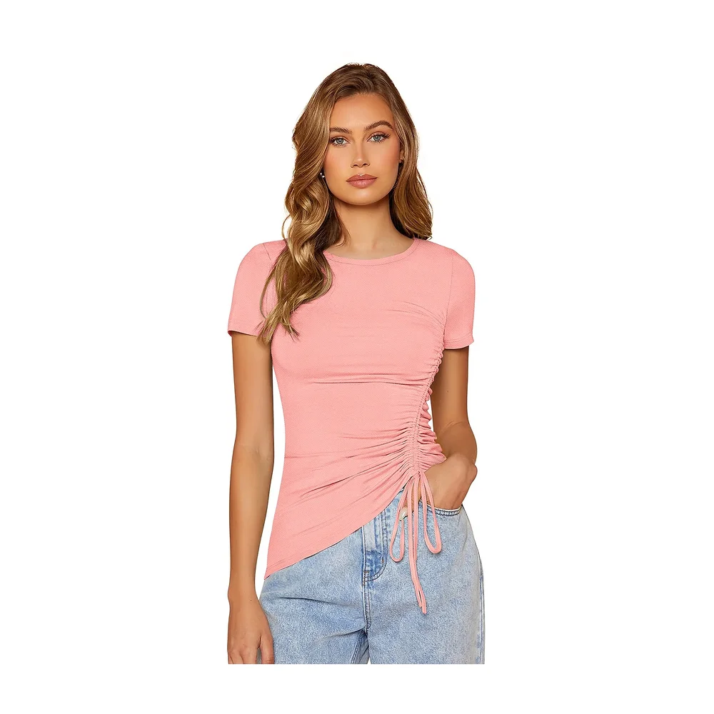 Peach Round Neck Short Sleeve T-Shirt - Textiles & Apparel by Cara Exim