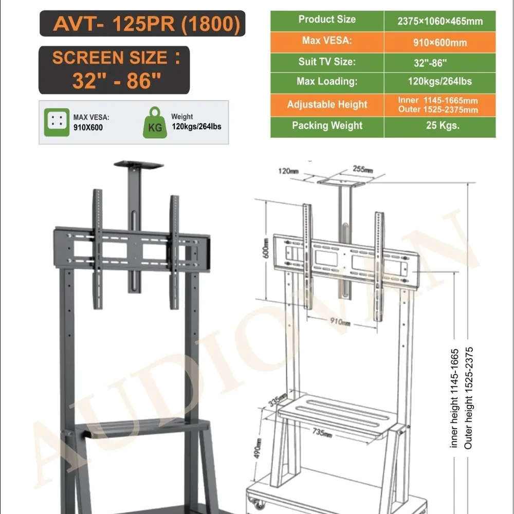 AUDIOVAN Moveable Flat Panel Display Trolley - Electronics & Electrical by Audiovan Tech Mumbai