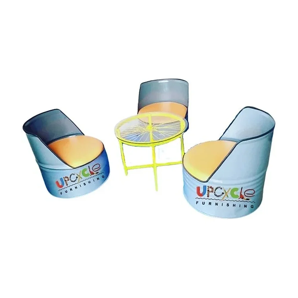 Rustic Repurposed Barrel Furniture Set with Movable Table - Furniture & Interiors by Upcycle Furnishing India