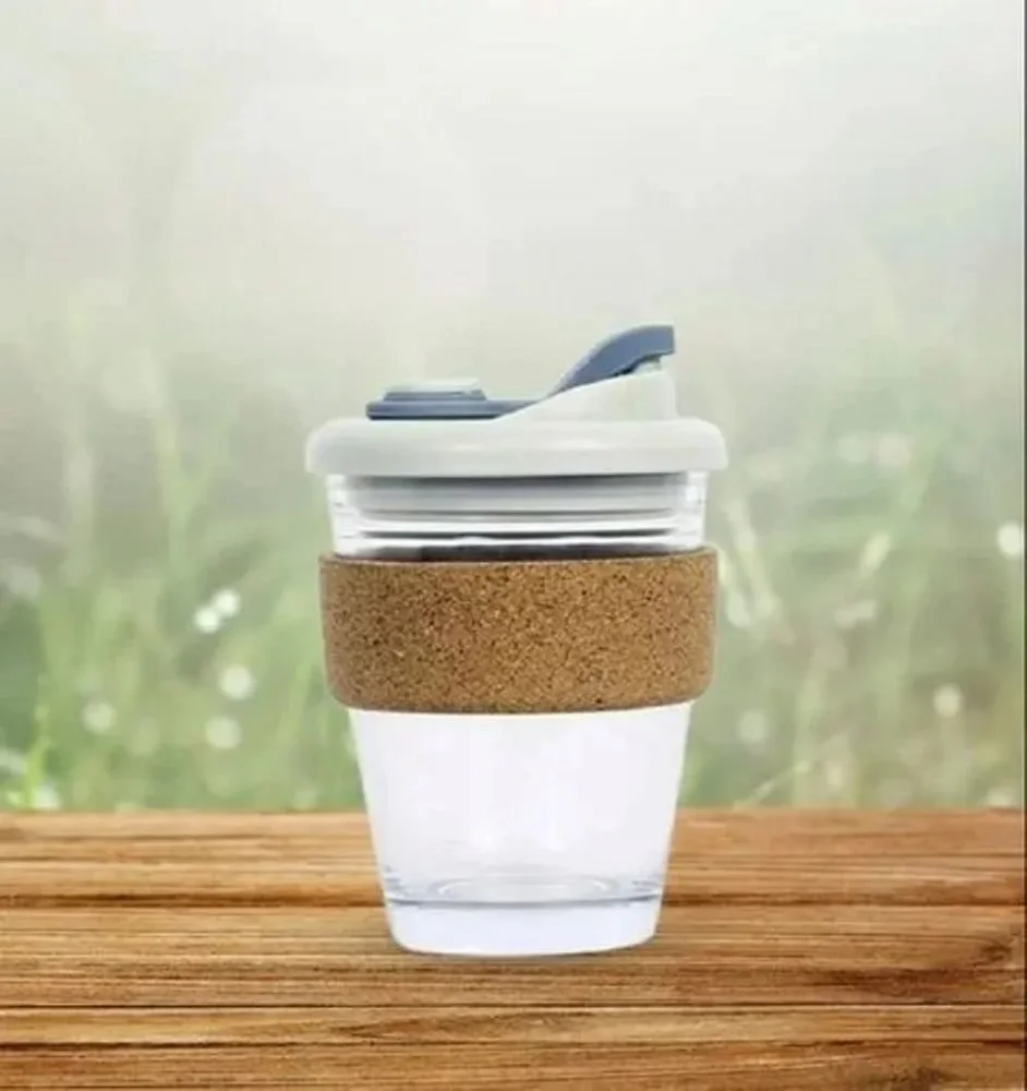 350 ml Borosilicate Glass Coffee Mug with Cork Grip - Home & Kitchen by Y K Trading