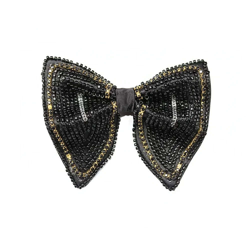 Hand-Embroidered Midnight Black Butterfly Bow Tie with Metallic Accents - Textiles & Apparel by G M Apparels