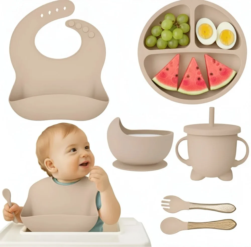 6 Piece Silicone Baby Feeding Set, Beige - Plastics & Rubber by Zumm Essential