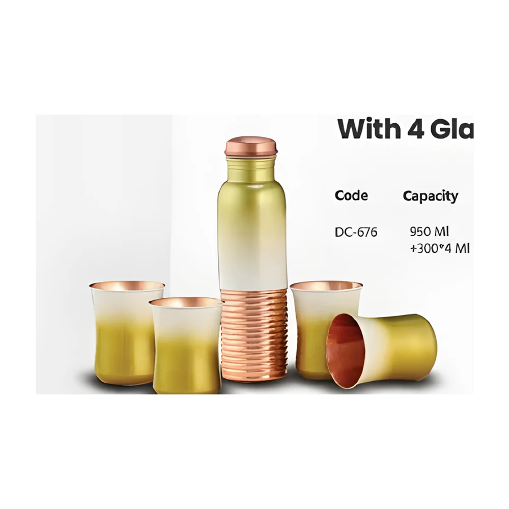 Pure Copper Water Bottle with 4 Glass Set, Gold Multishade - Home & Kitchen by Infinity Craft Land