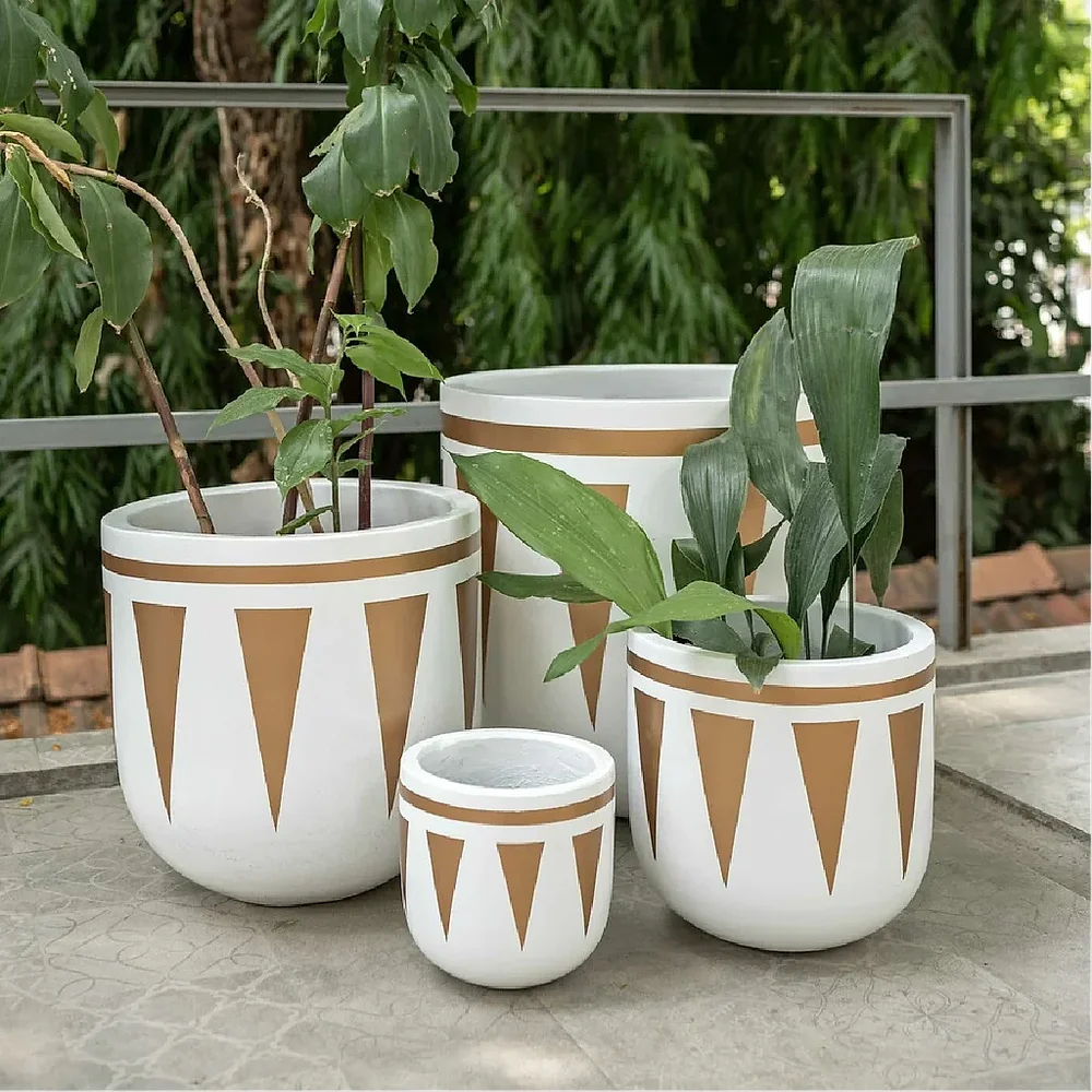 Fibre Cement Planters Gold and White - Construction & Building Materials by Wooden Owl Design Pvt. Ltd.