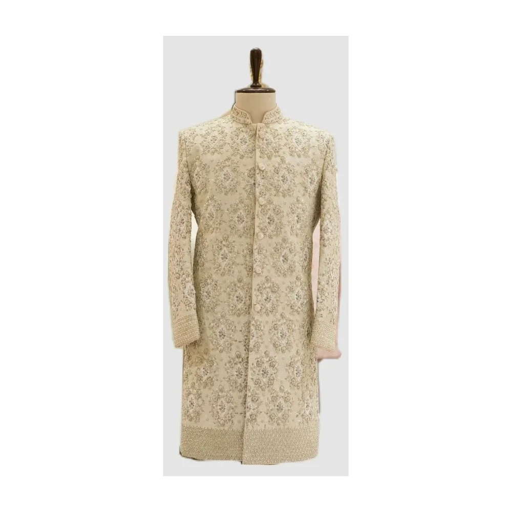 Jacquard Silk Sherwani with Mandarin Collar - Textiles & Apparel by G M Apparels
