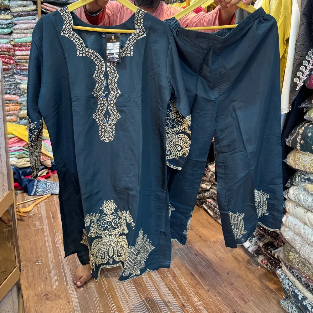 Embroidered Roman Cotton Silk Kurta Set - Textiles & Apparel by Ayzel Pvt. Ltd.