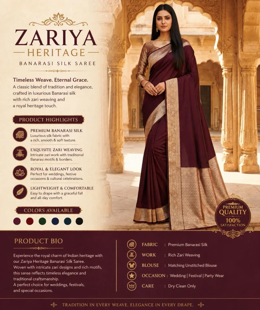 Maroon Banarasi Silk Zari Saree - Textiles & Apparel by Premium Collections