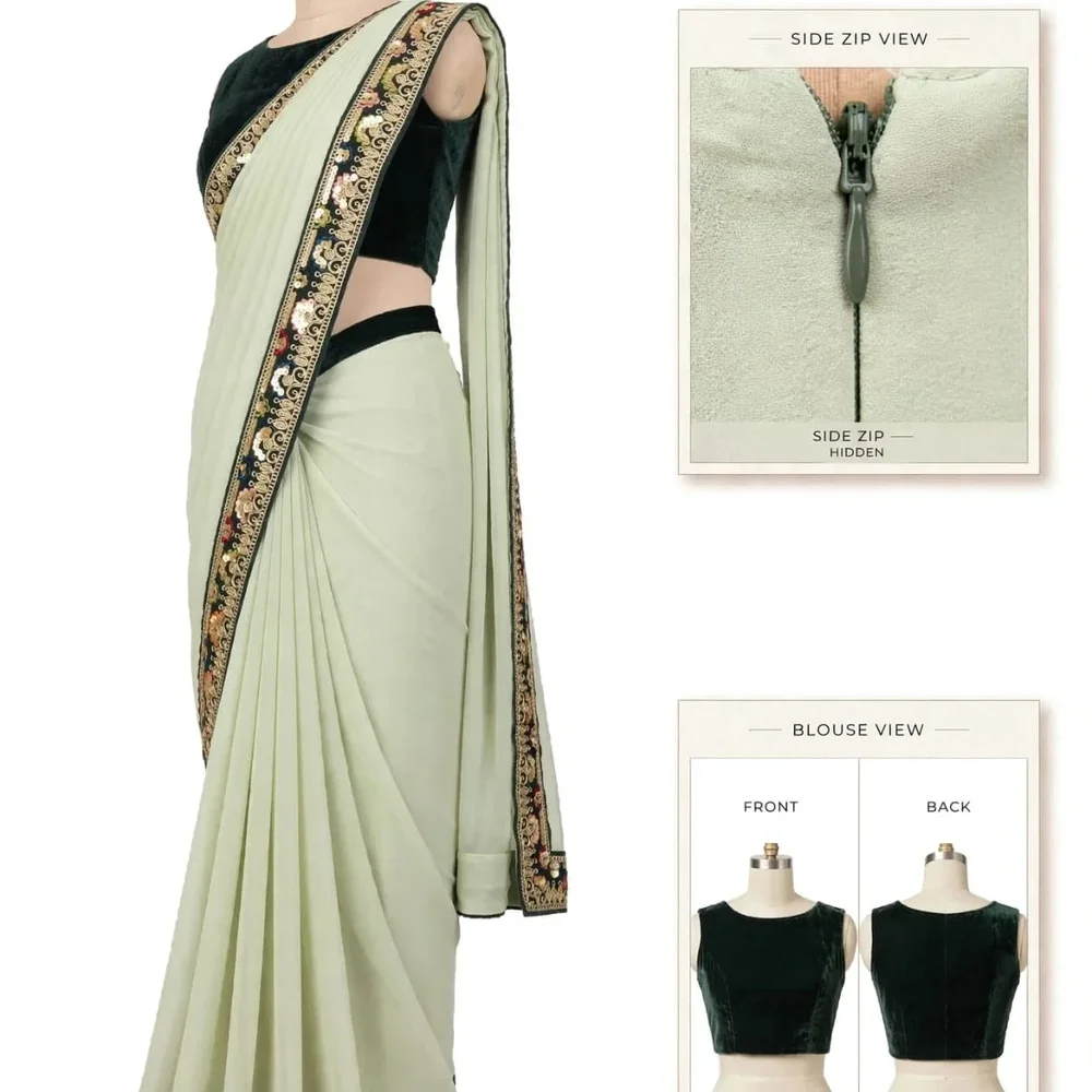 Georgette Ready-to-Wear Saree with Velvet Blouse - Textiles & Apparel by Marvel Creation