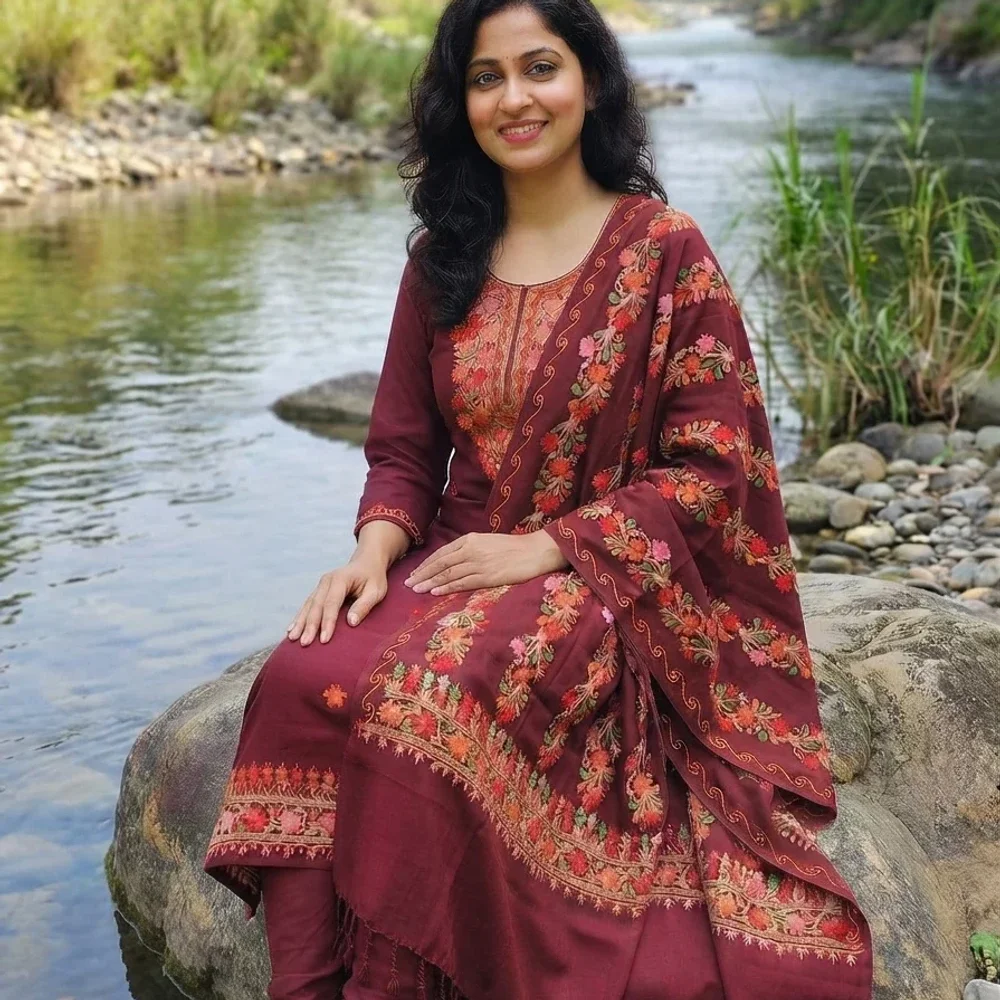 Kashmiri Design Suit Set with Precision Needlework - Textiles & Apparel by Premium Collections