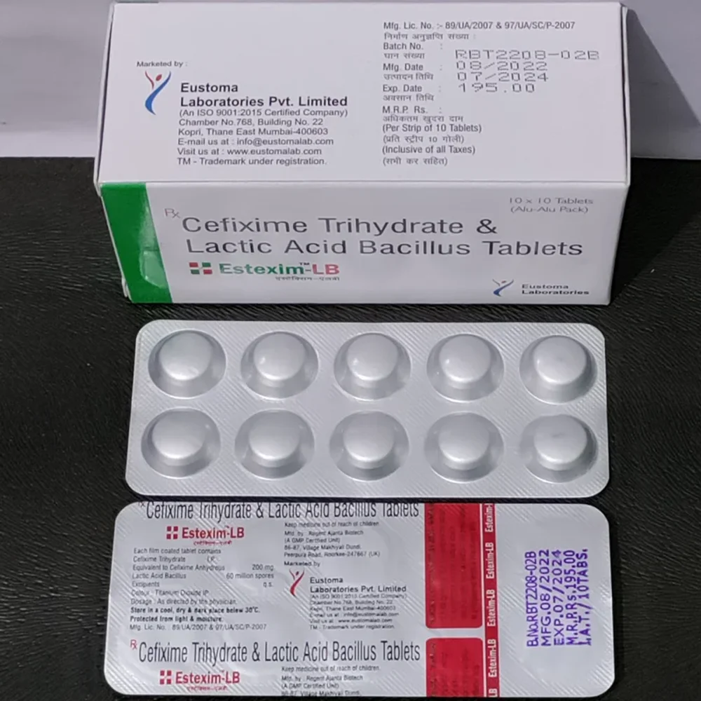 Estexim-lb Tablet (cefixime 200mg With Lactic Acid Tablet) - Healthcare & Medical by Eustoma Laboratories Pvt. Ltd.