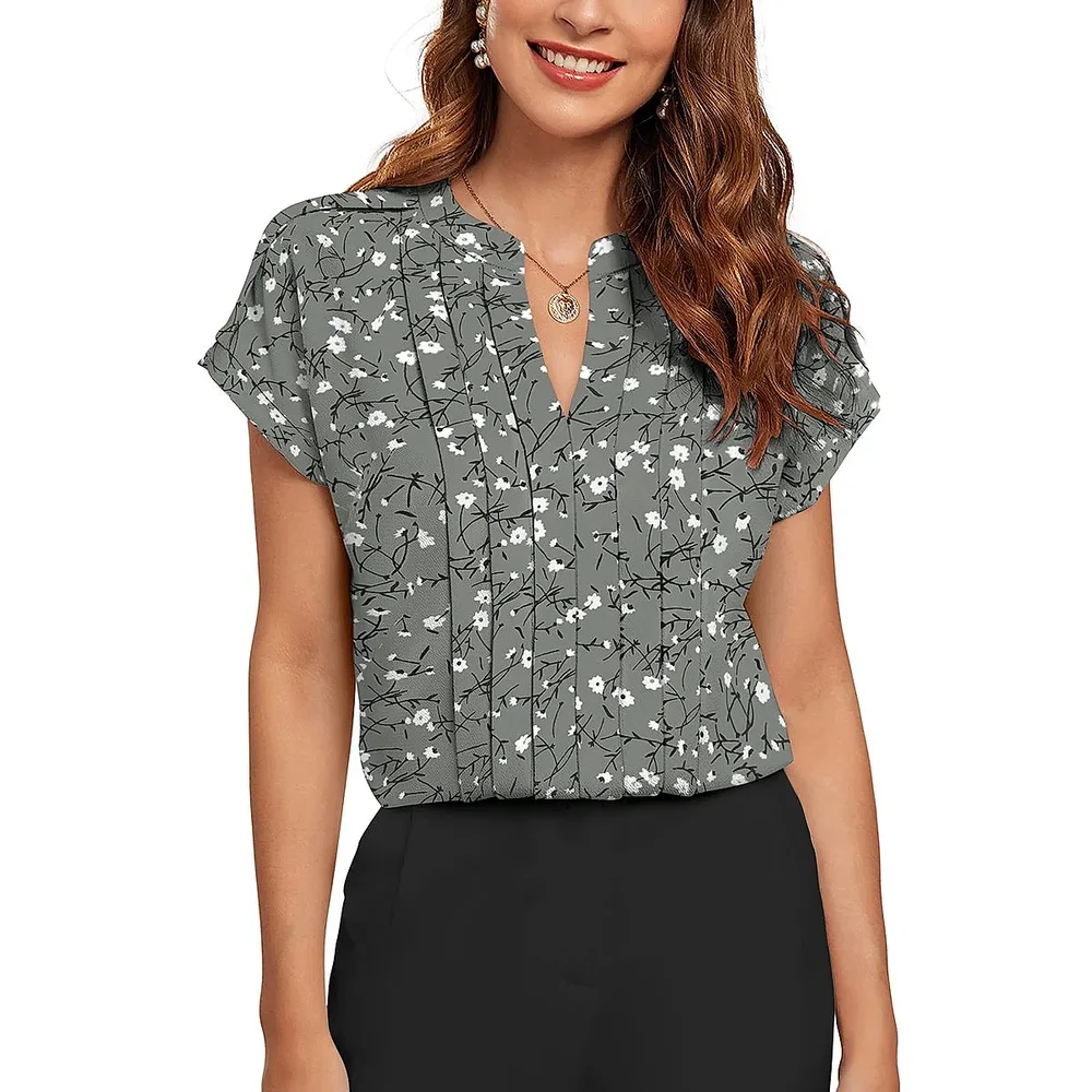 Grey Printed Short Sleeve Top (XL) - Textiles & Apparel by Cara Exim