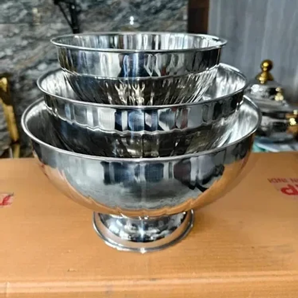 Stainless Steel Round Polished Fruit Bowl Set - Home & Kitchen by Moradabad Hotelware
