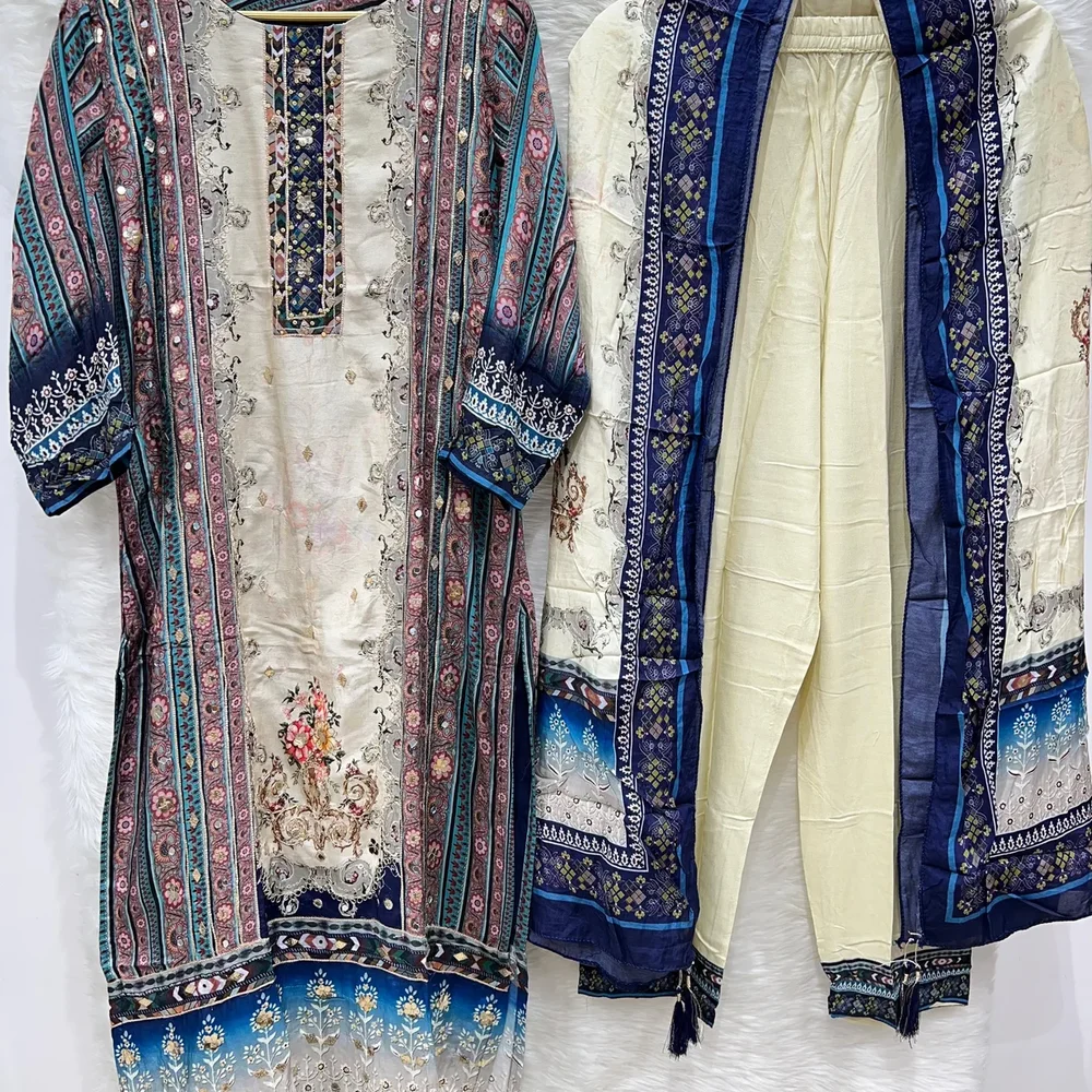 Printed Muslin Rayon Ethnic Wear Fabric - Textiles & Apparel by Ayzel Pvt. Ltd.