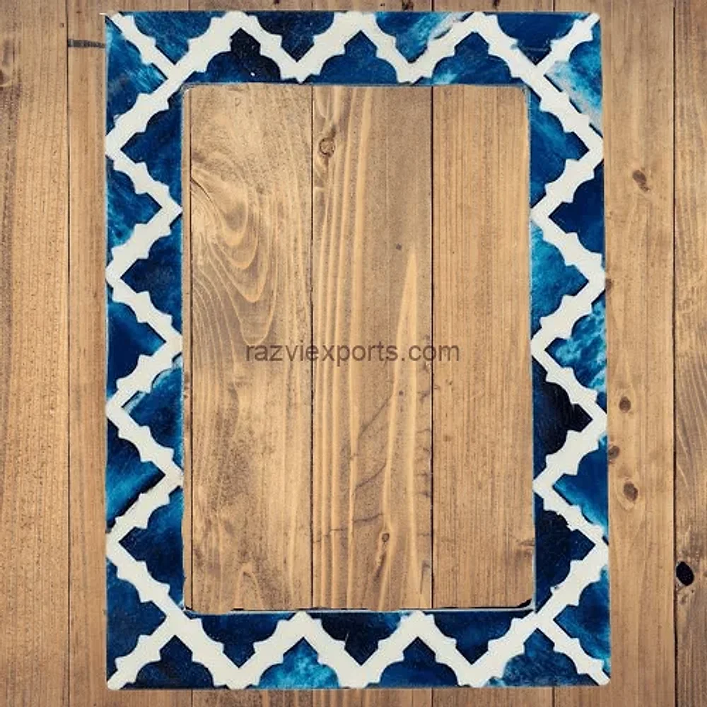 Bone Inlay Photo Frame Blue Customizable - Home & Kitchen by Razvi Exports