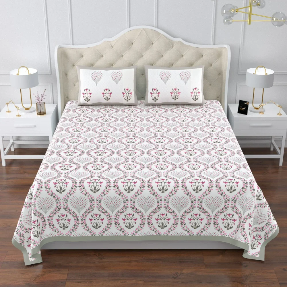 Shriex Super King Cotton Flat Bedsheet 108x108 Inch Pink Green Printed - Textiles & Apparel by Shriex Enterprises