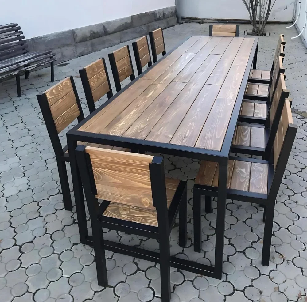 12 Seater Industrial Solid Wood Dining Table - Furniture & Interiors by Upcycle Furnishing India