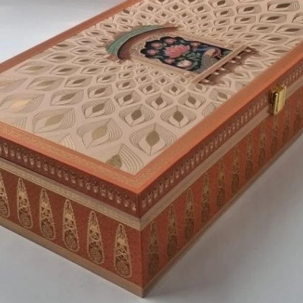 Reusable MDF Dry Fruit & Hamper Packaging Box with UV Coated Royal Orange Print - Packaging & Printing by Hindustan Handmade Paper Products