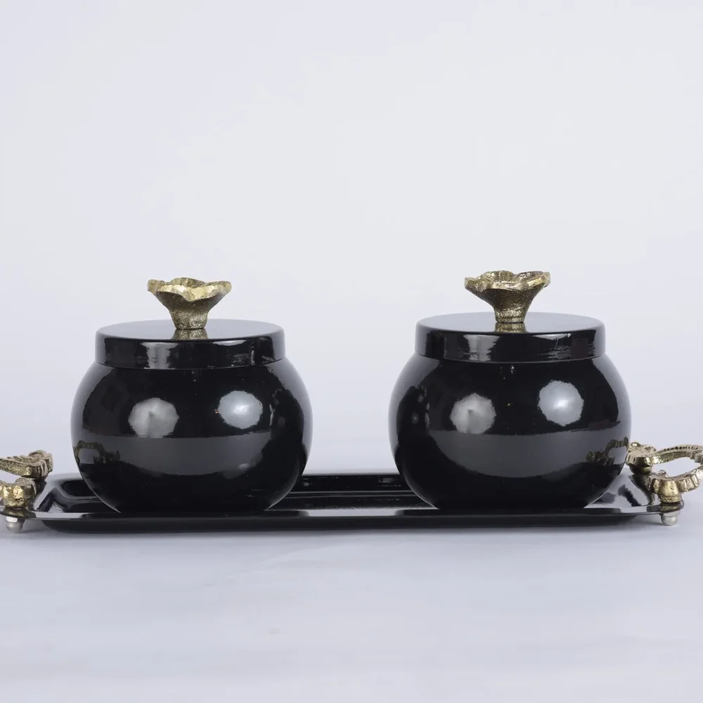 Black Ceramic Storage Jar with Tray - Home & Kitchen by Deewin Dreamz