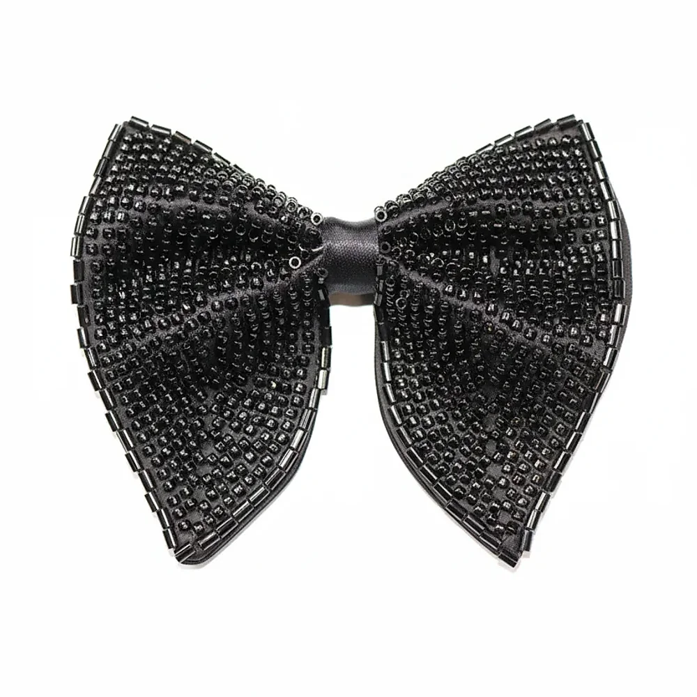 Black Embroidered Beaded Bow Tie - Textiles & Apparel by G M Apparels
