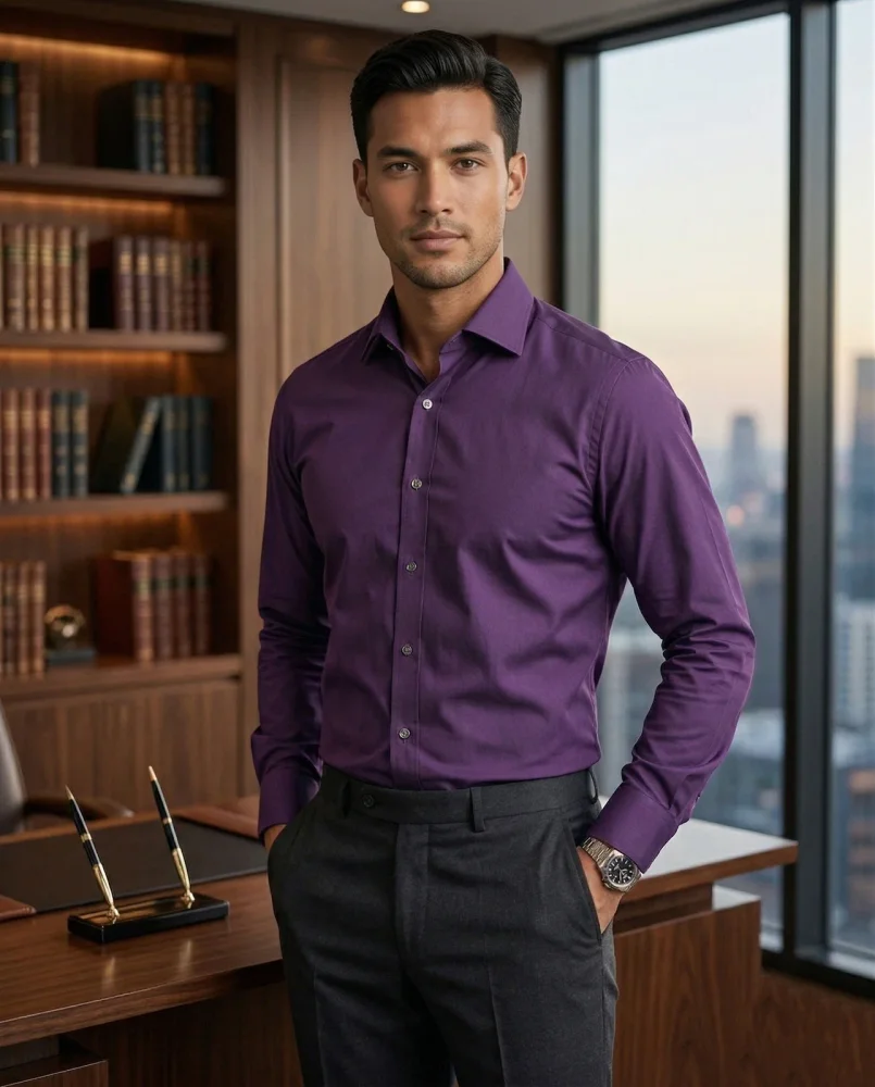 Men's Purple Cotton Formal Shirt, Regular Fit Full Sleeve - Textiles & Apparel by G M Apparels