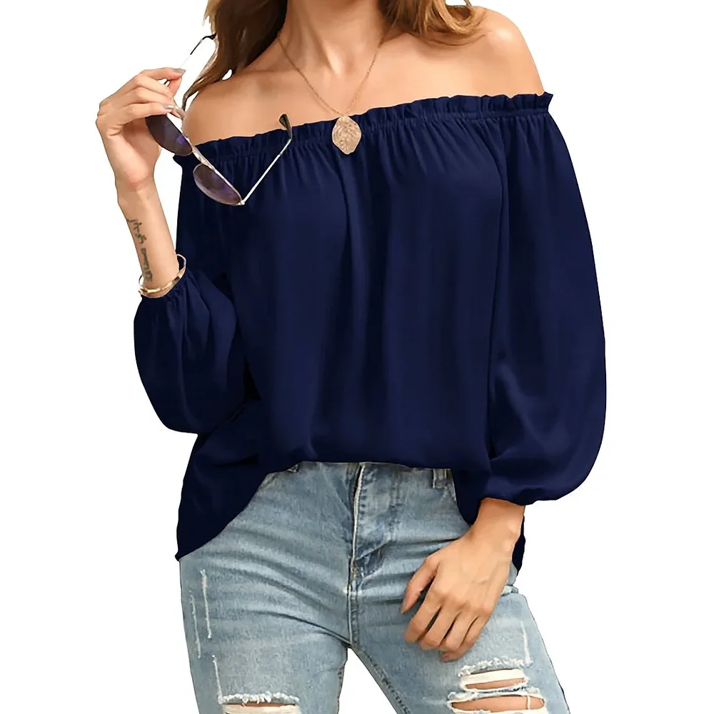 Blue Round Neck American Crape Top XL - Textiles & Apparel by Cara Exim