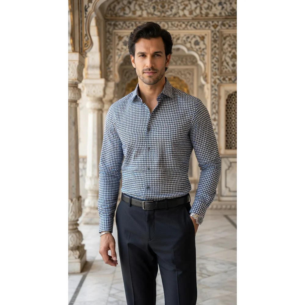 Men's Slim-Fit Micro-Hounds tooth Dress Shirt - Textiles & Apparel by G M Apparels