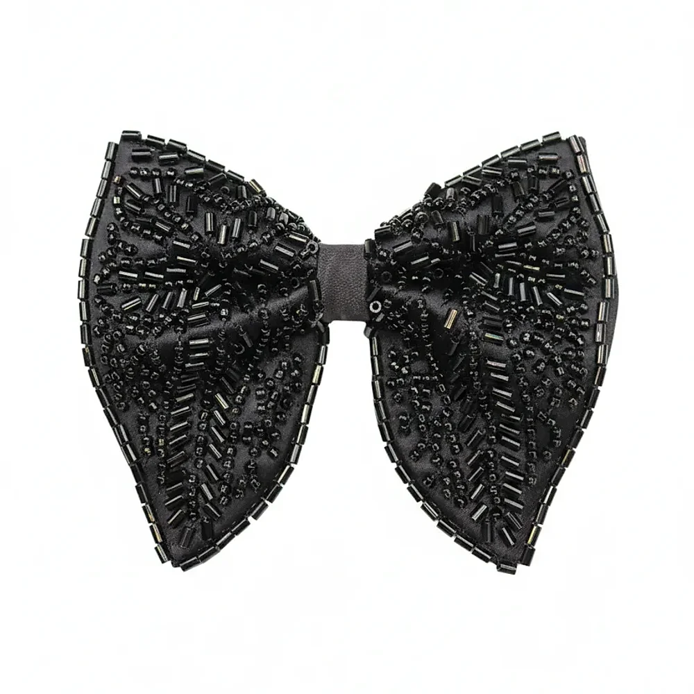 Black Embroidered Beaded Satin Bow Tie - Textiles & Apparel by G M Apparels