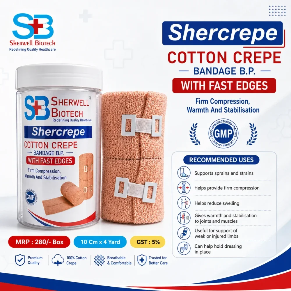Shercrepe Cotton Crepe Bandage with Fast Edges - Healthcare & Medical by Sherwell Biotech