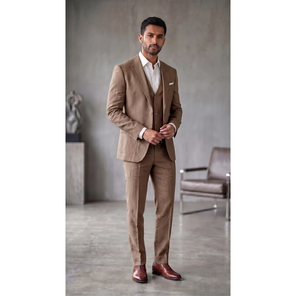 Taupe-Brown Two-Piece Slim-Fit Suit - Textiles & Apparel by G M Apparels