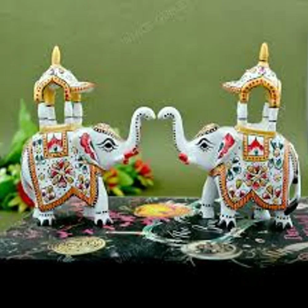 4 inch White Metal Meenakari Ambabari Elephant Figurine - Home & Kitchen by Lav Craft