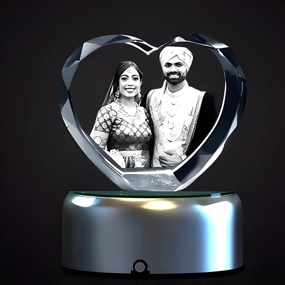 Capture Your Best Moments in 3D: Heart-Shaped Crystal Photo Frame - Home & Kitchen by Bonhomie Enterprise OPC Pvt. Ltd.