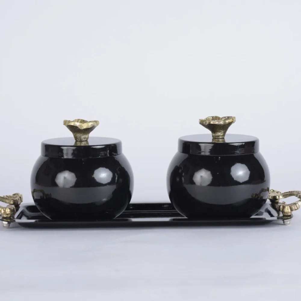 Black Ceramic Jars for Decorative Display - Home & Kitchen by Deewin Dreamz