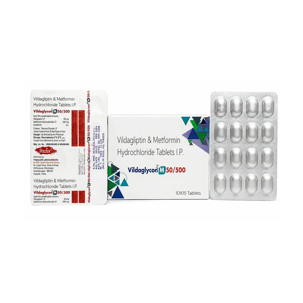 Vildagliptin 50mg Metformin Hcl 500mg Film-Coated Tablets - Healthcare & Medical by Prector Lifesciences