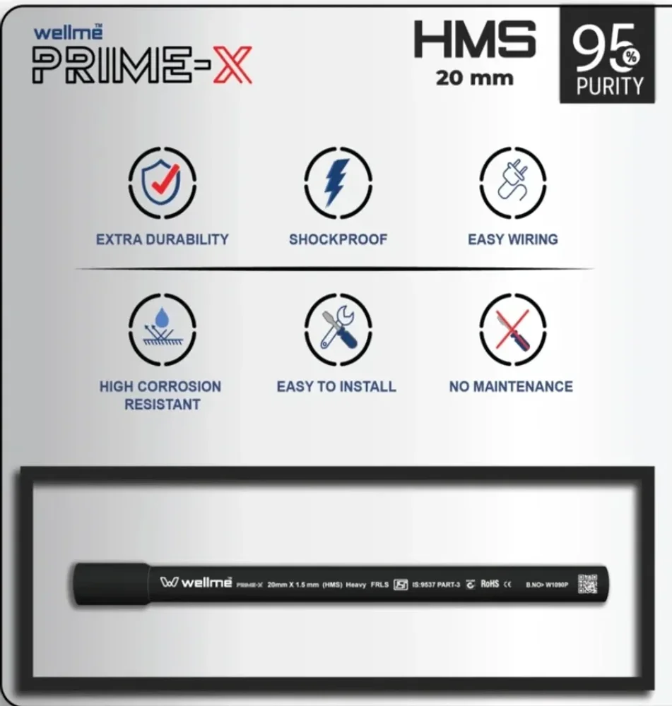 WELLME PRIME-X 20mm Heavy PVC Electrical Conduit Pipe - Electronics & Electrical by Wellme Pipes Pvt. Ltd.