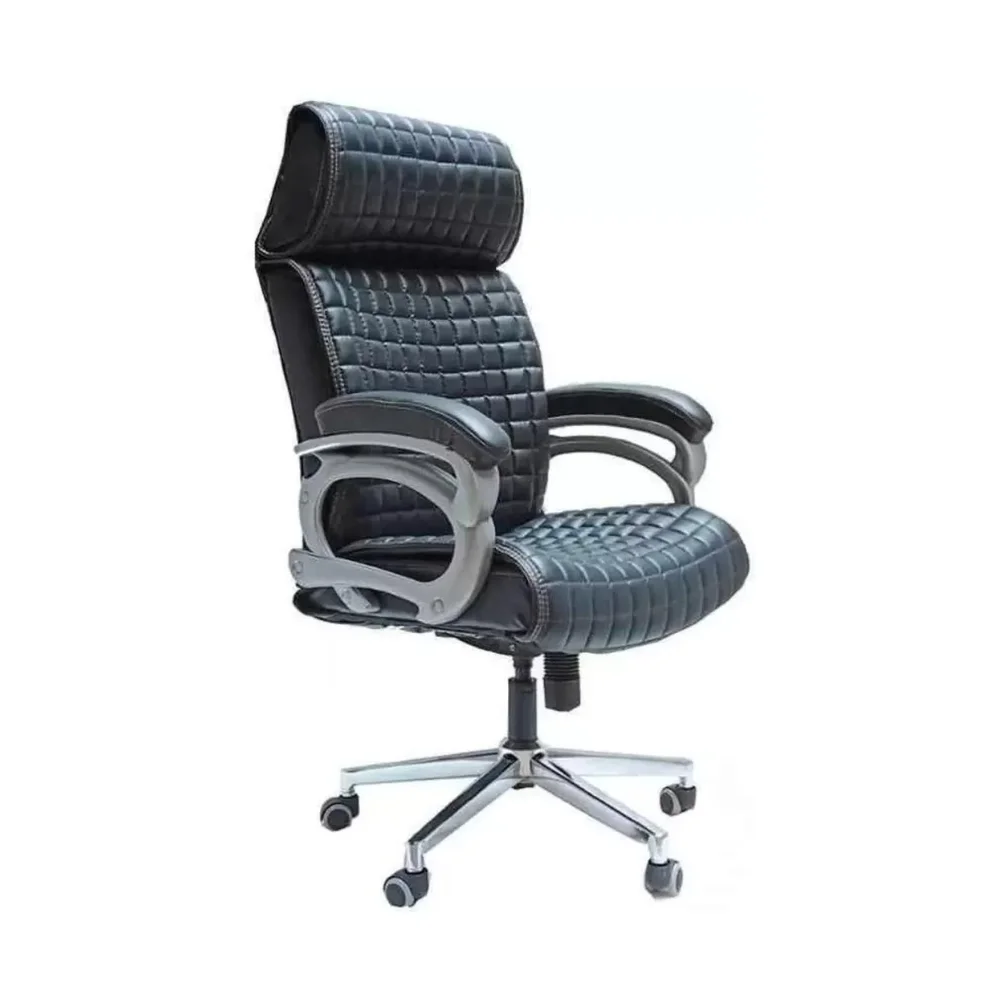 Executive Chair with Adjustable Armrests and Lumbar Support, Black Leatherette - Furniture & Interiors by Upcycle Furnishing India