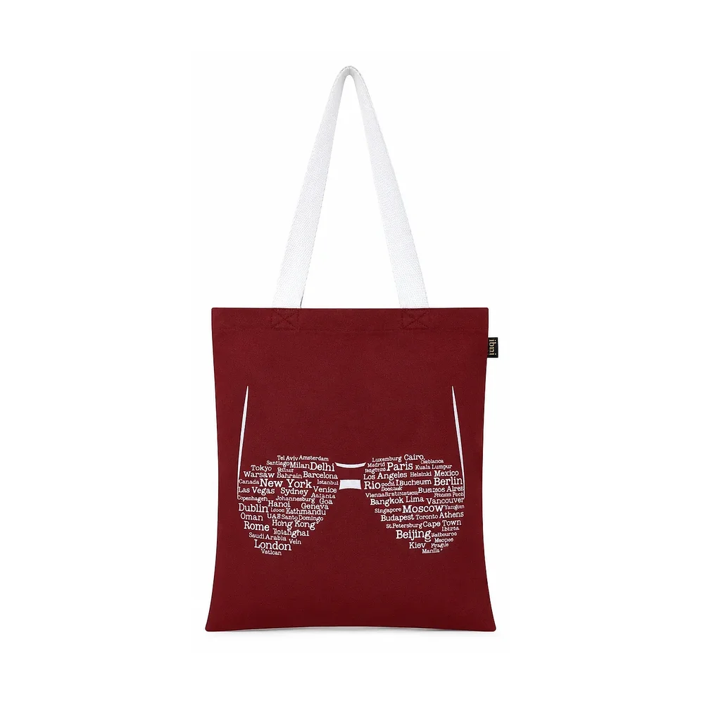 Wine Red Cotton Canvas Tote Bag with Inside Zipper Pocket - Footwear, Bags & Leather Goods by Ibni Pvt. Ltd.