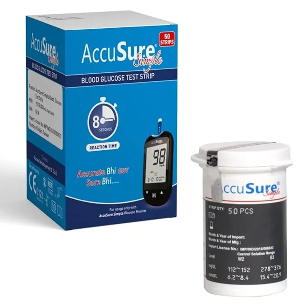 AccuSure Simple Blood Glucose Test Strips 50 Count - Healthcare & Medical by Accurate Surgicals