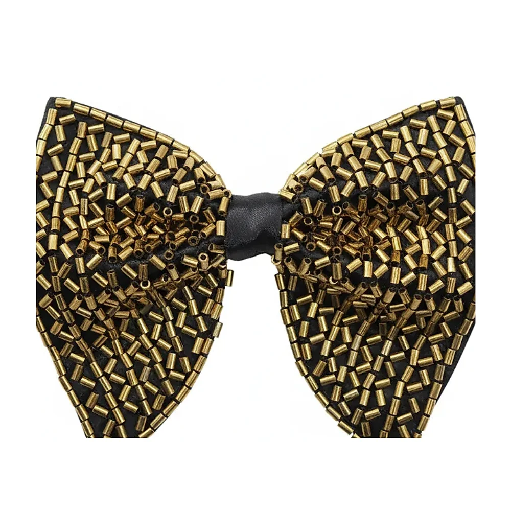 Hand-Embroidered Beaded Bow Tie, Black & Gold - Textiles & Apparel by G M Apparels