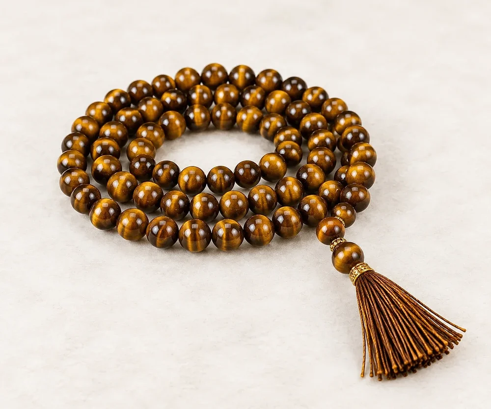 Natural Tiger Eye Stone Mala 8mm - Handicrafts & Gifts by Sarah Agate