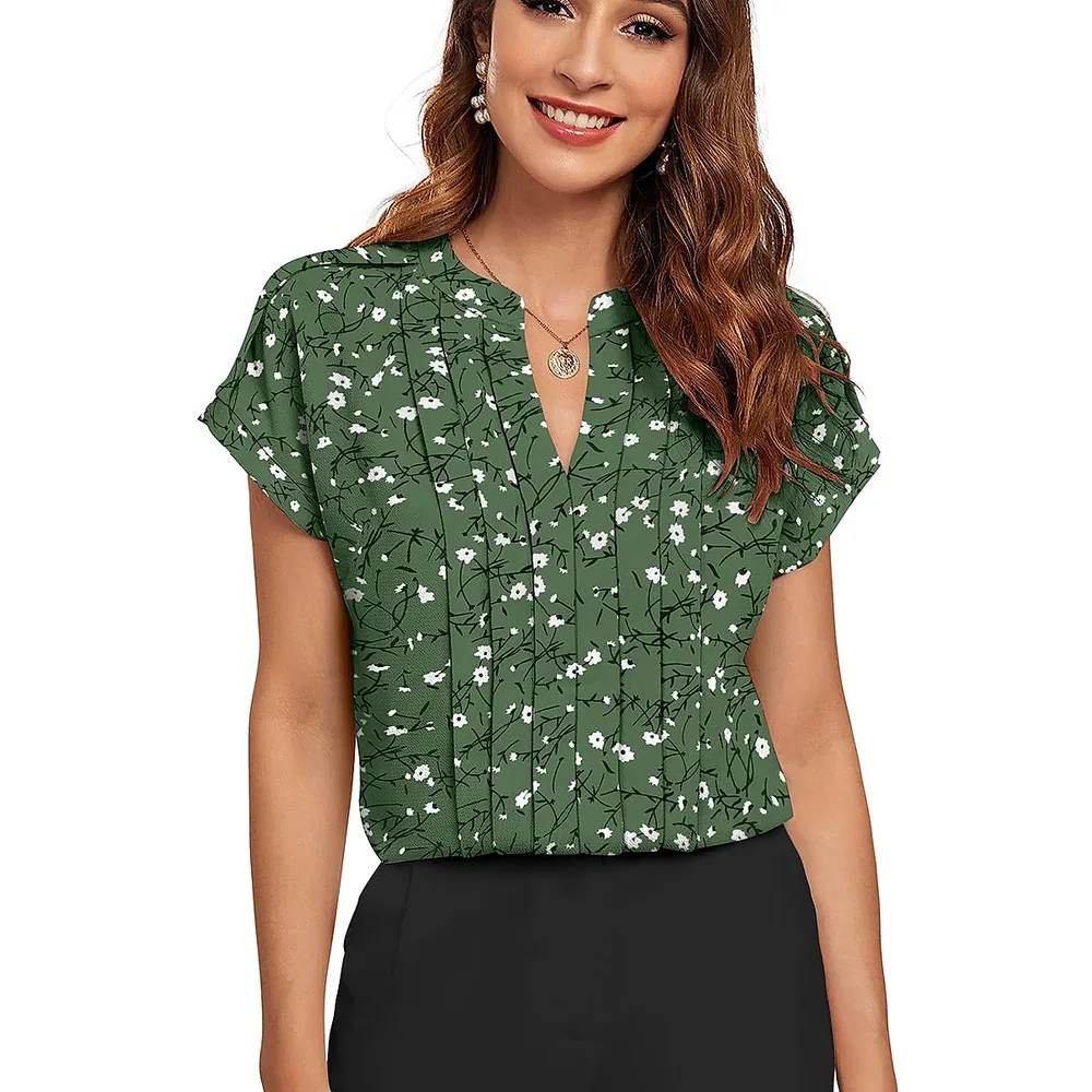 Green Printed Half Sleeve Top XL - Textiles & Apparel by Cara Exim