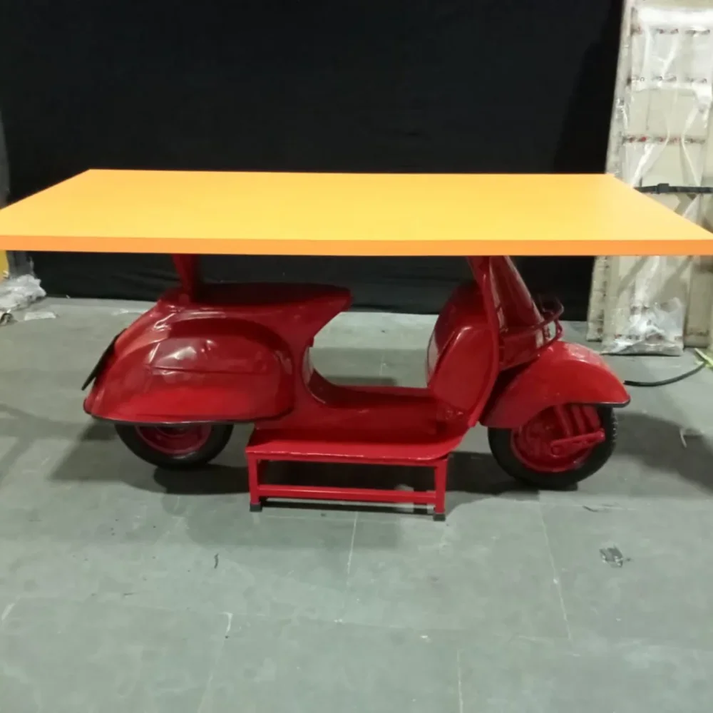 Modern Rustic Scooter Table with Wooden Top - Furniture & Interiors by Upcycle Furnishing India