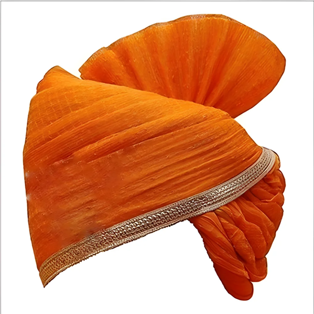 Orange Royal Safa Turban with Gold Border for Festive Occasions - Textiles & Apparel by G M Apparels