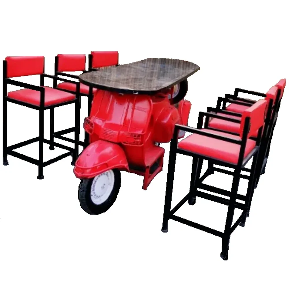 6 Seater Scooter Design Bar Table Set - Furniture & Interiors by Upcycle Furnishing India