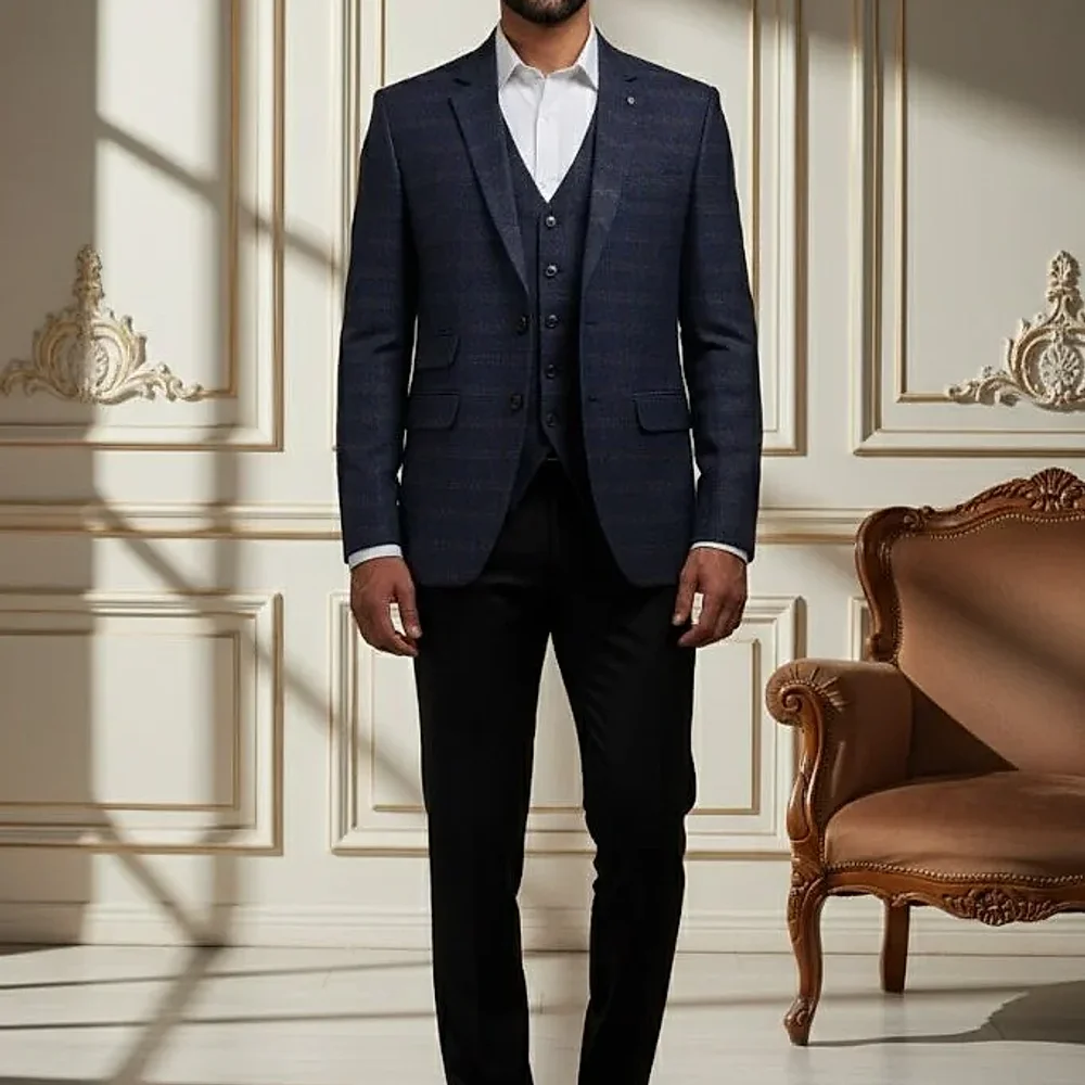 Men's Navy Blue Tailored Fit Blazer - Textiles & Apparel by G M Apparels