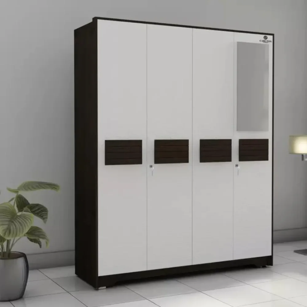 Engineered Wood 4 Door Wardrobe with Mirror - Furniture & Interiors by Upcycle Furnishing India