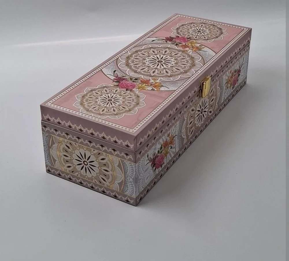 Purple Gold Mandala MDF Dry Fruit Box with 3 Compartments - Home & Kitchen by Hindustan Handmade Paper Products